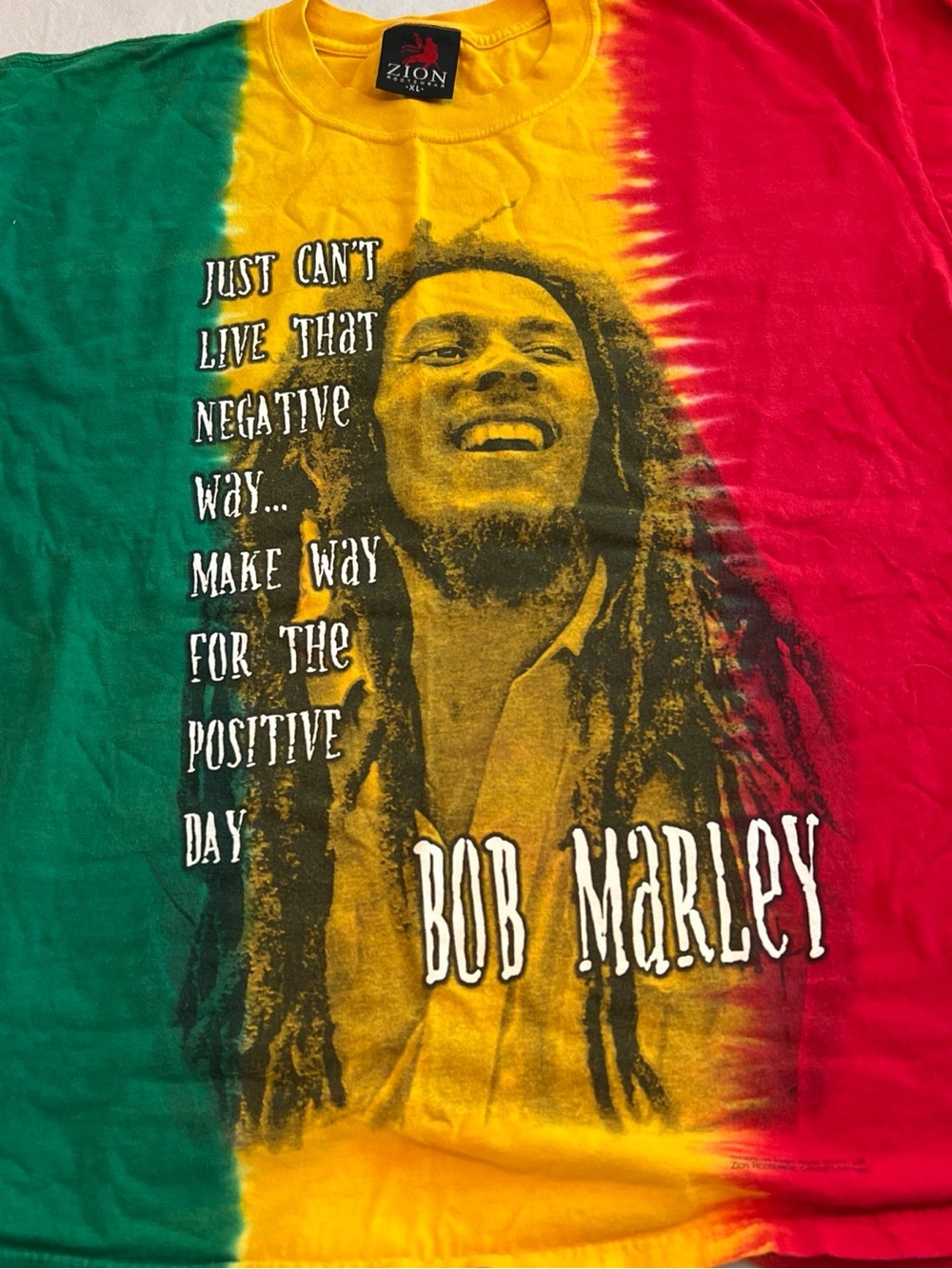 Zion Rootswear Bob Marley Tie-Dye Tee in Green, Yellow, Red